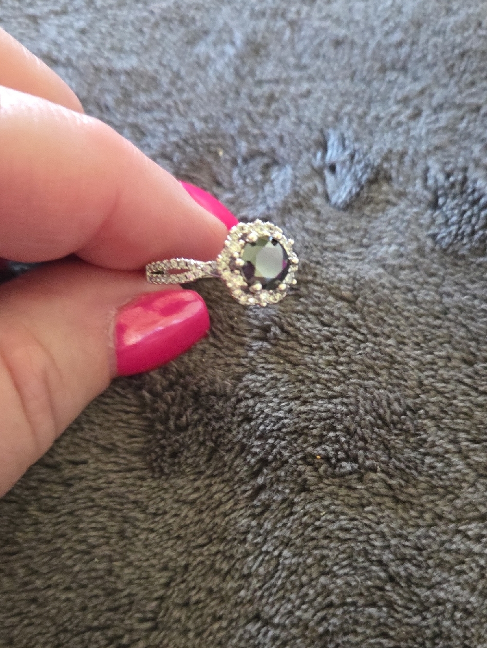 Silver Halo Ring with Black Center Stone - Women's Jewelry